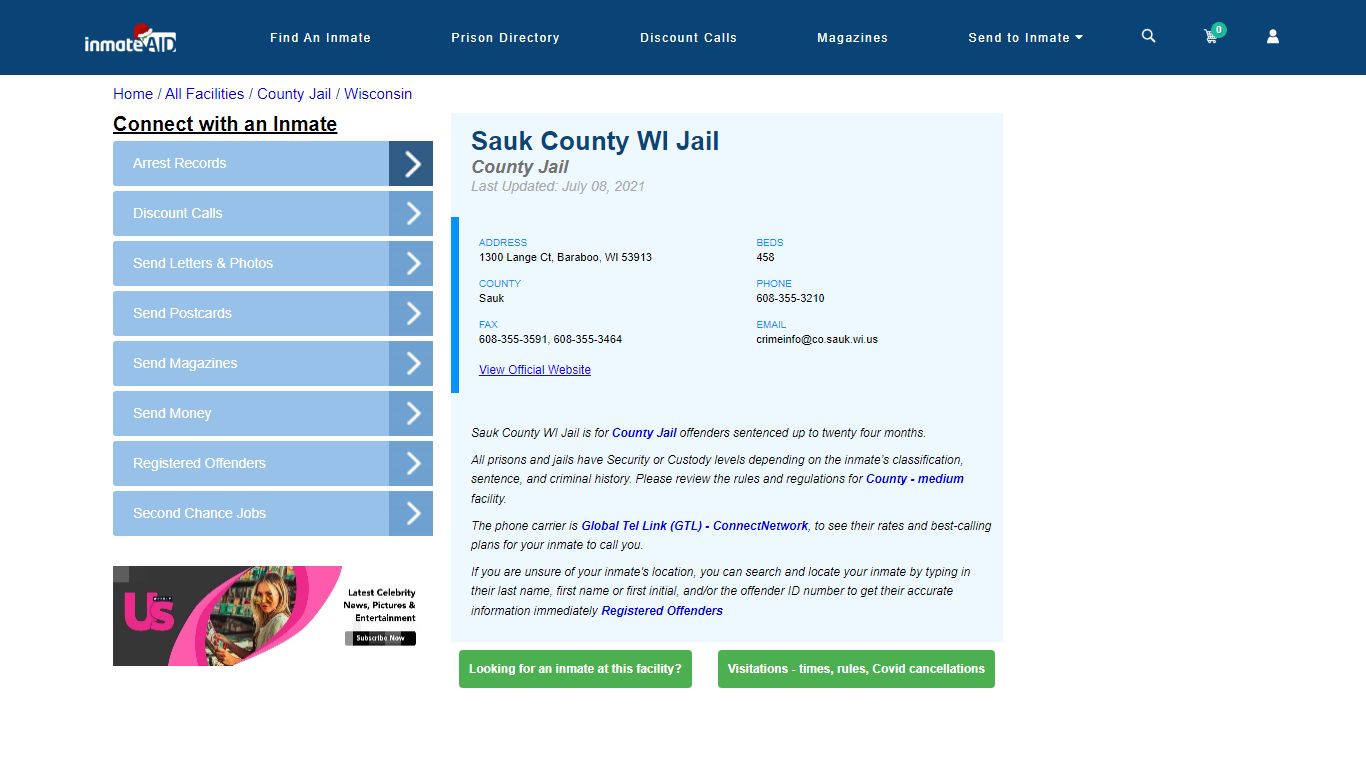 Sauk County WI Jail - Inmate Locator - Baraboo, WI