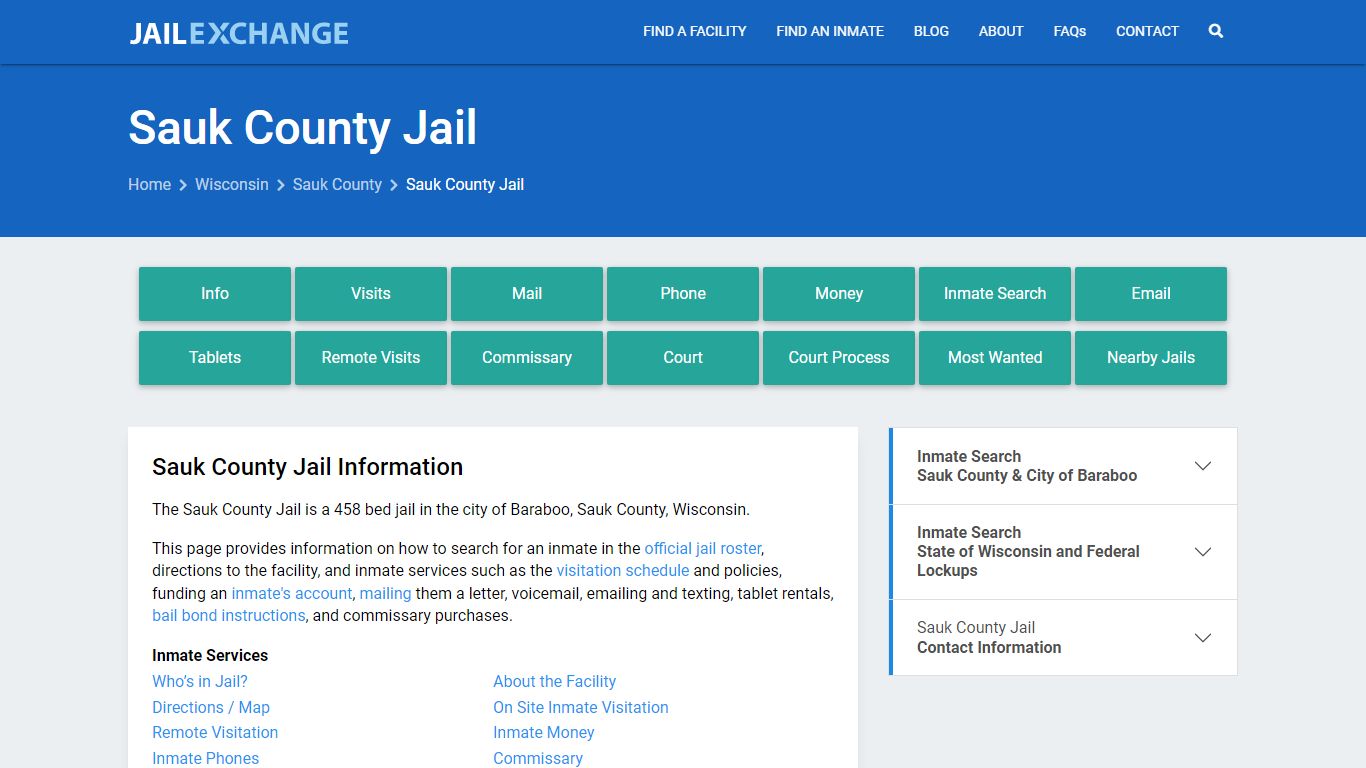 Sauk County Jail, WI Inmate Search, Information